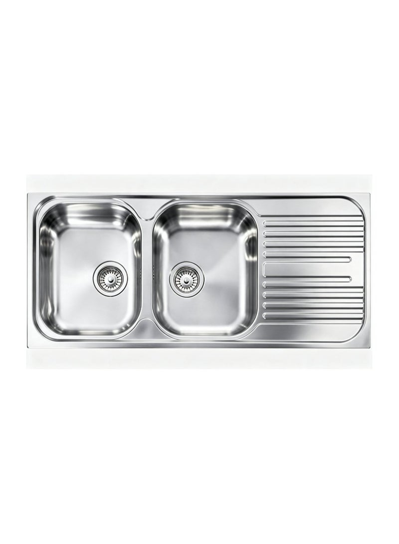 CM ATLANTIC_010557 Stainless Steel Double Bowl Kitchen Sink – Reversible Sink with Drain Board, 1160 x 500 mm - Image 1