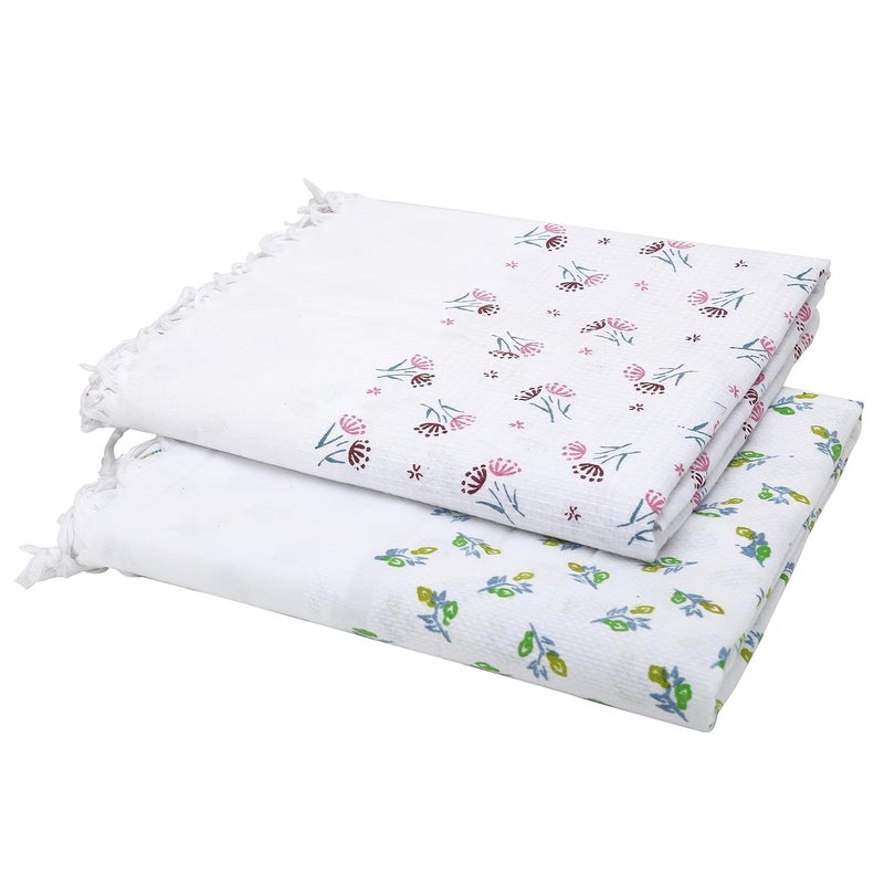 ZAHYA Floral Bath Towel 100 Fine Cotton Large Size Set of 2 Assorted Absorbent Quick Dry Feather Light Super Soft Fringe Border - Image 1