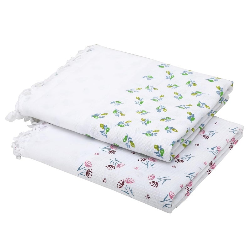 ZAHYA Floral Bath Towel 100 Fine Cotton Large Size Set of 2 Assorted Absorbent Quick Dry Feather Light Super Soft Fringe Border - Image 2