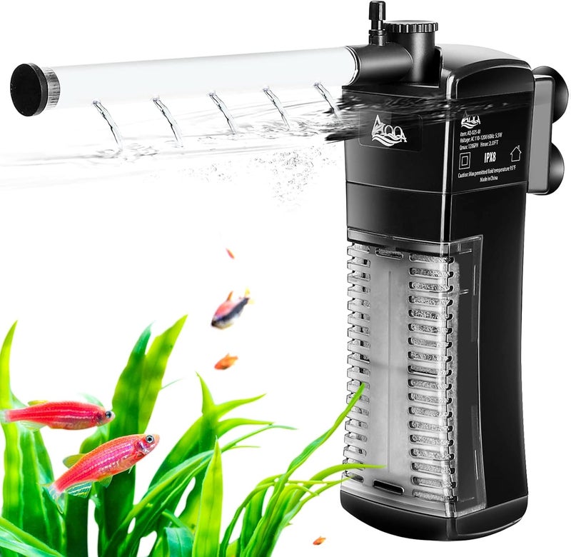 AQQA Aquarium Internal Filter, Submersible Power Filter in-Tank with Adjustable Water Flow, Ultra Silent Sponge Filter for Fish Tank Water Crystal Clear - Image 1