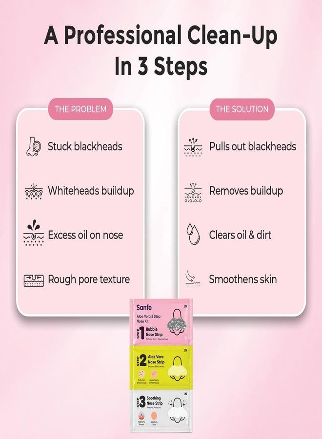 Sanfe Aloe Vera 3 Step Nose Kit | 3 Units | Nose Strips for Blackhead Removal Routine | Deep Cleansing Pore Cleaning Strips for Oily Skin Care | At Home Cleansing Kit | Peel-Off Mask Style (Pack of 3) - Image 3