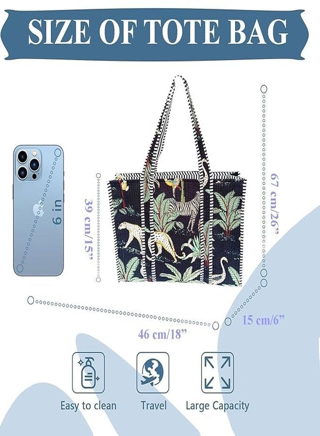 Craft N Copper Quilted Cotton Women Beautiful Printed Tote Bag Large Shopping Hand Bag, Shoulder Bag, Travel Bags, Black, Large - Image 2