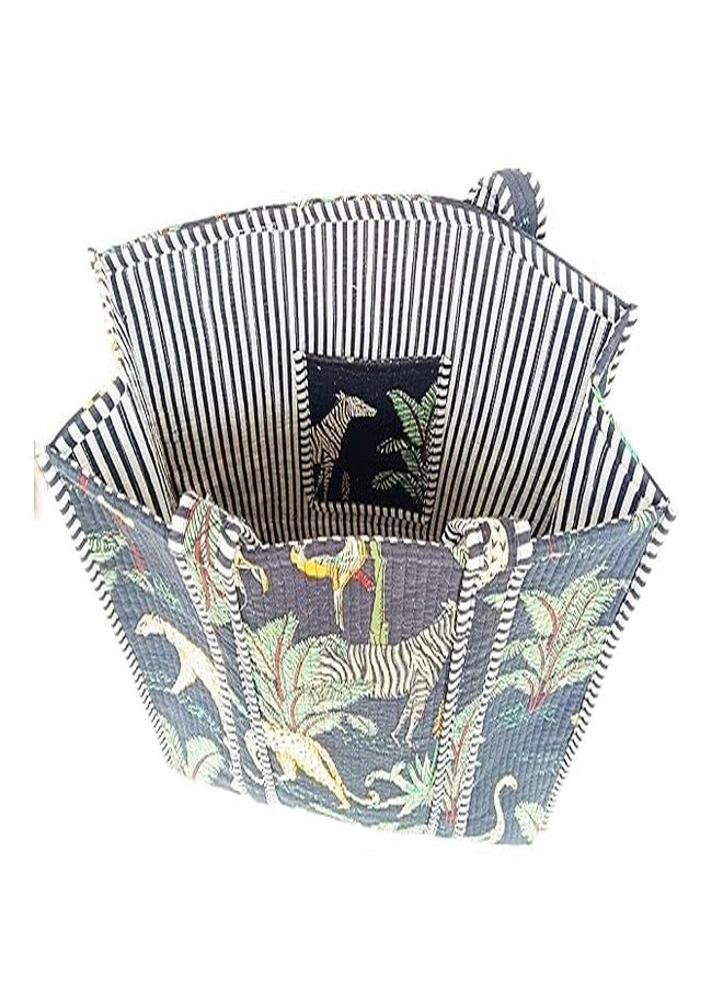 Craft N Copper Quilted Cotton Women Beautiful Printed Tote Bag Large Shopping Hand Bag, Shoulder Bag, Travel Bags, Black, Large - Image 5