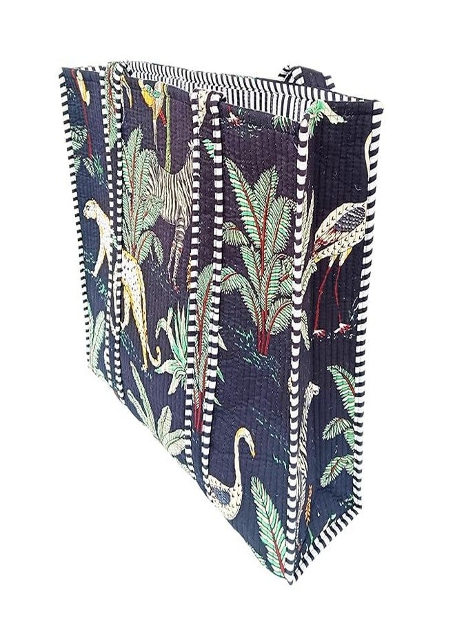 Craft N Copper Quilted Cotton Women Beautiful Printed Tote Bag Large Shopping Hand Bag, Shoulder Bag, Travel Bags, Black, Large - Image 4