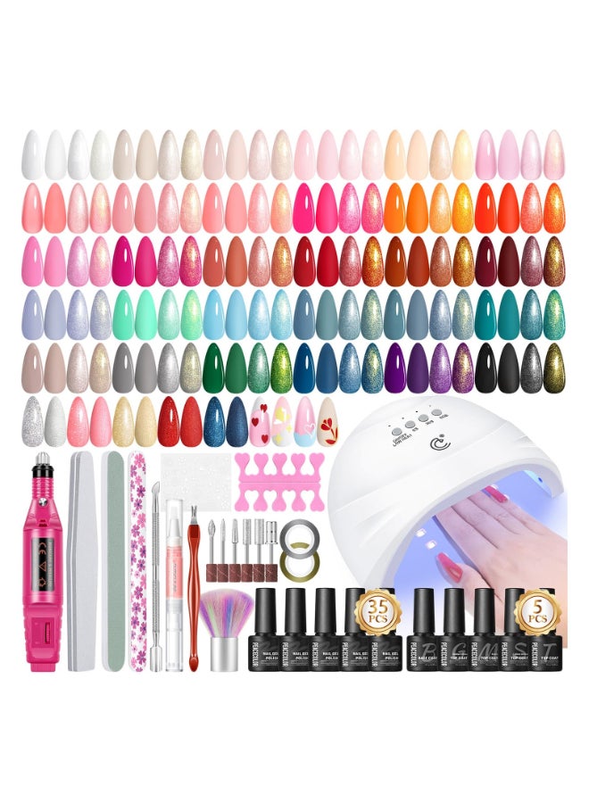 PEACECOLOR طقم طلاء أظافر جل PEACECOLOR 53 قطعة مع ضوء U V ومثقاب 35 لون طلاء جل قابل للإزالة مع طلاء أساسي وطلاء لامع غير لامع طقم كامل لطلاء الأظافر هدايا للنساء - Image 2
