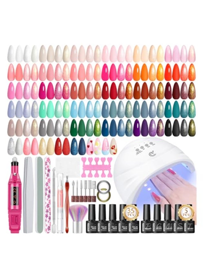 PEACECOLOR طقم طلاء أظافر جل PEACECOLOR 53 قطعة مع ضوء U V ومثقاب 35 لون طلاء جل قابل للإزالة مع طلاء أساسي وطلاء لامع غير لامع طقم كامل لطلاء الأظافر هدايا للنساء - Image 1