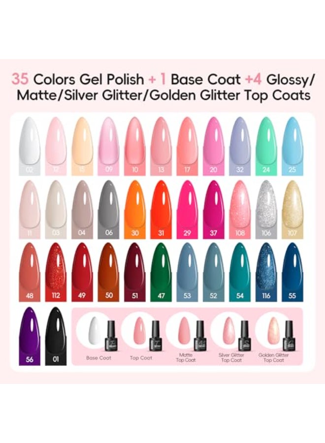 PEACECOLOR طقم طلاء أظافر جل PEACECOLOR 53 قطعة مع ضوء U V ومثقاب 35 لون طلاء جل قابل للإزالة مع طلاء أساسي وطلاء لامع غير لامع طقم كامل لطلاء الأظافر هدايا للنساء - Image 3
