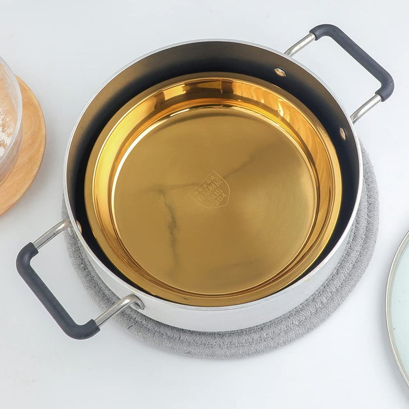 BOOTLION Stainless Steel 2pcs Steaming Tray Set, With plate tongs , oil brush toolï¼ŒFolding handleï¼ŒChinese Liangpi Making Tools Set, For Cold Noodleï¼ŒSteamed Riceï¼ŒSteamer Pan Round Cake Fruit Tray (Silver) - Image 3