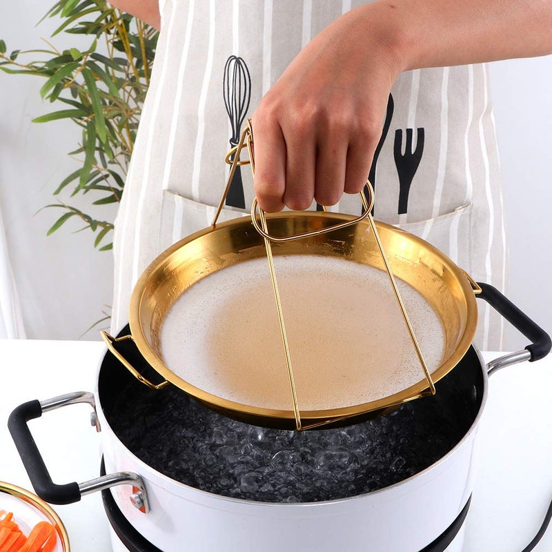 BOOTLION Stainless Steel 2pcs Steaming Tray Set, With plate tongs , oil brush toolï¼ŒFolding handleï¼ŒChinese Liangpi Making Tools Set, For Cold Noodleï¼ŒSteamed Riceï¼ŒSteamer Pan Round Cake Fruit Tray (Silver) - Image 4