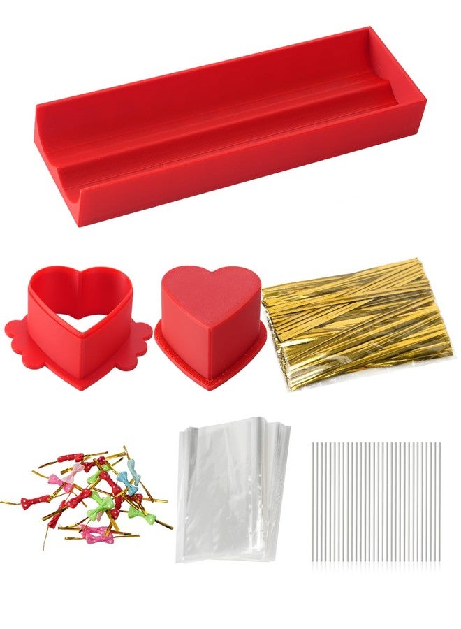 PROKITCHEN Heart Cake Pop Cutter Set with Tray and Sticks, Cake Pop Maker, Baking Molds Kit for Parties, Pastry Making, Home Baking (Red) - Image 1