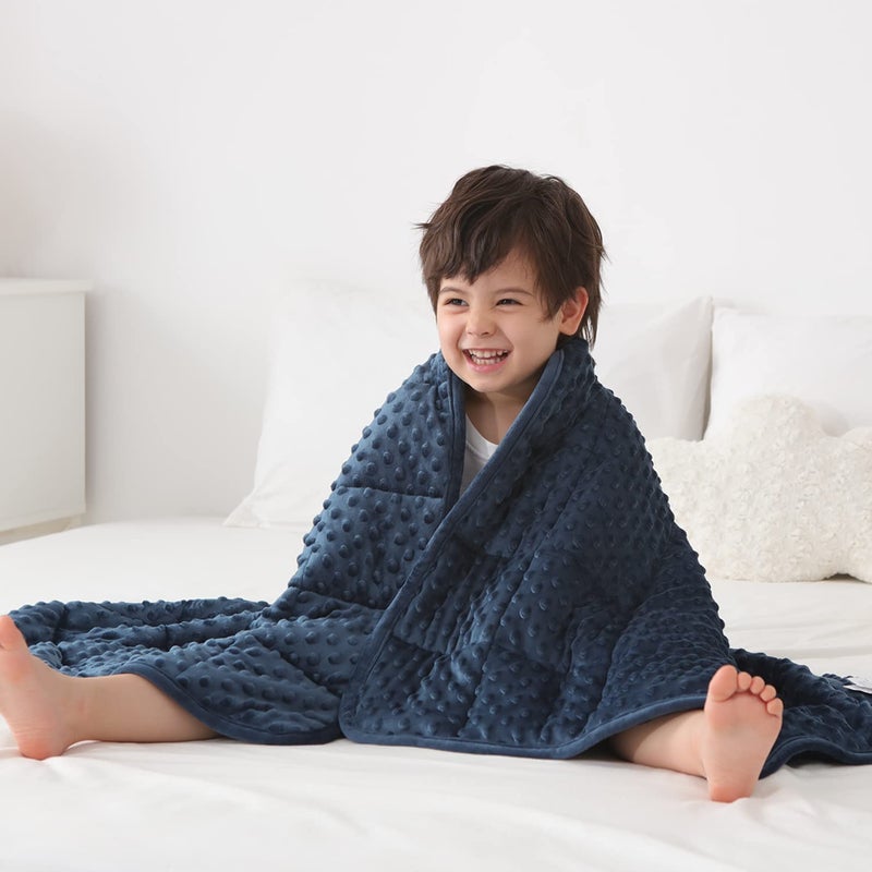 Huloo Sleep Kids Weighted Blanket Twin 7lbs 4160Navy Blue Breathable Soft Minky Weighted Throw Blanket for All SeasonHeavy Blanket with Premium Glass Beads