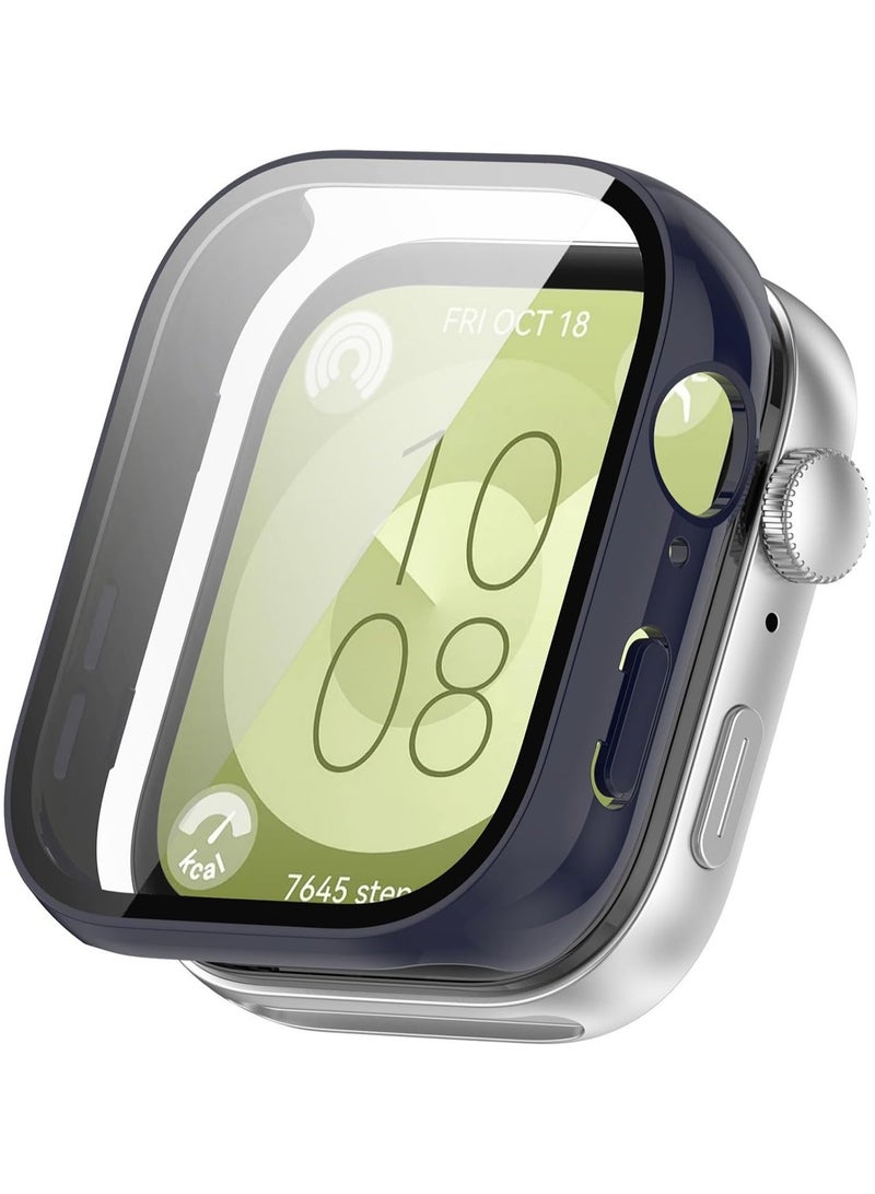 VKL Case and Screen Protector for Huawei Watch Fit 3 46mm, All-around Anti Scratch Shockproof Protective Hard PC Full Cover Tempered Glass Compatible with Huawei Watch Fit 3 (Navy) - Image 1
