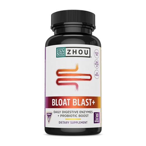 Zhou Nutrition Bloat Blast Digestive Support Supplement for Women Men Digestive Enzymes with Probiotics for Gut Health 30 Veggie Capsules