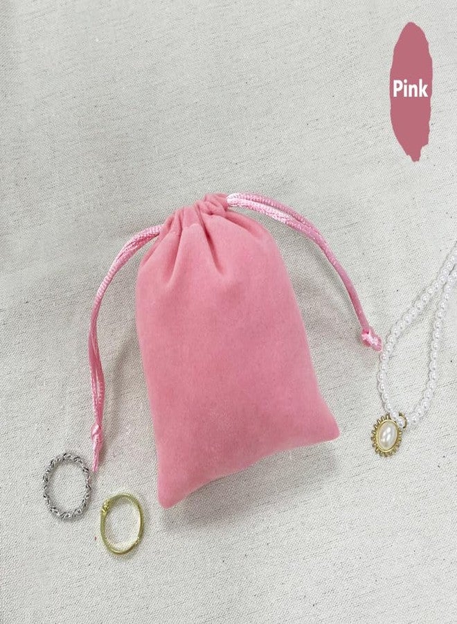 AKOAK 50 Pcs 7 x 9cm Velvet Drawstring Bag, Small Jewelry Gift Display Packaging Bag, Candy Gift Bag, Party Holiday Christmas/Wedding Gift Bag, Pink - Image 4