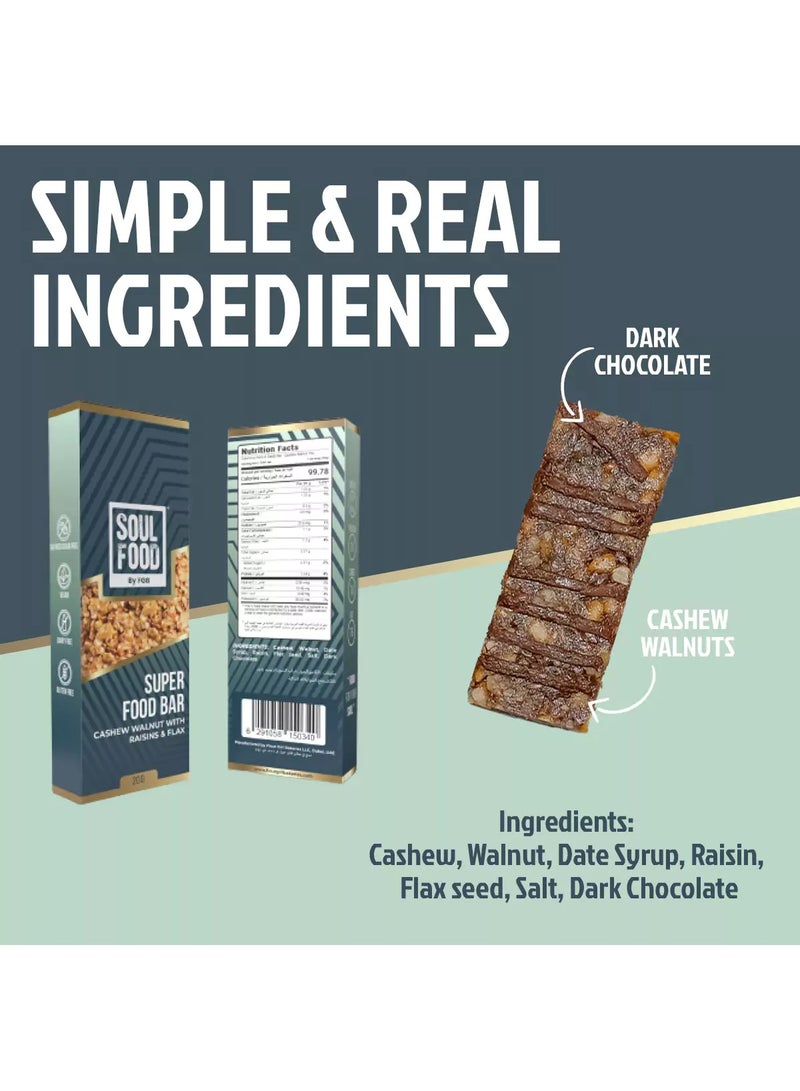 SOUL FOOD BY FGB Soul Food Super Food Cashew & Walnut Bar with Raisins & Flaxseeds - vegan, refined sugar free, gluten free 20g x 25 - Image 3