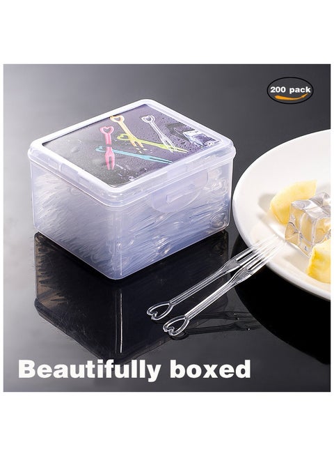 200 pcs boxed, disposable plastic fruit fork Suitable for family gatherings, birthday parties, weddings, desserts cake forks food forks