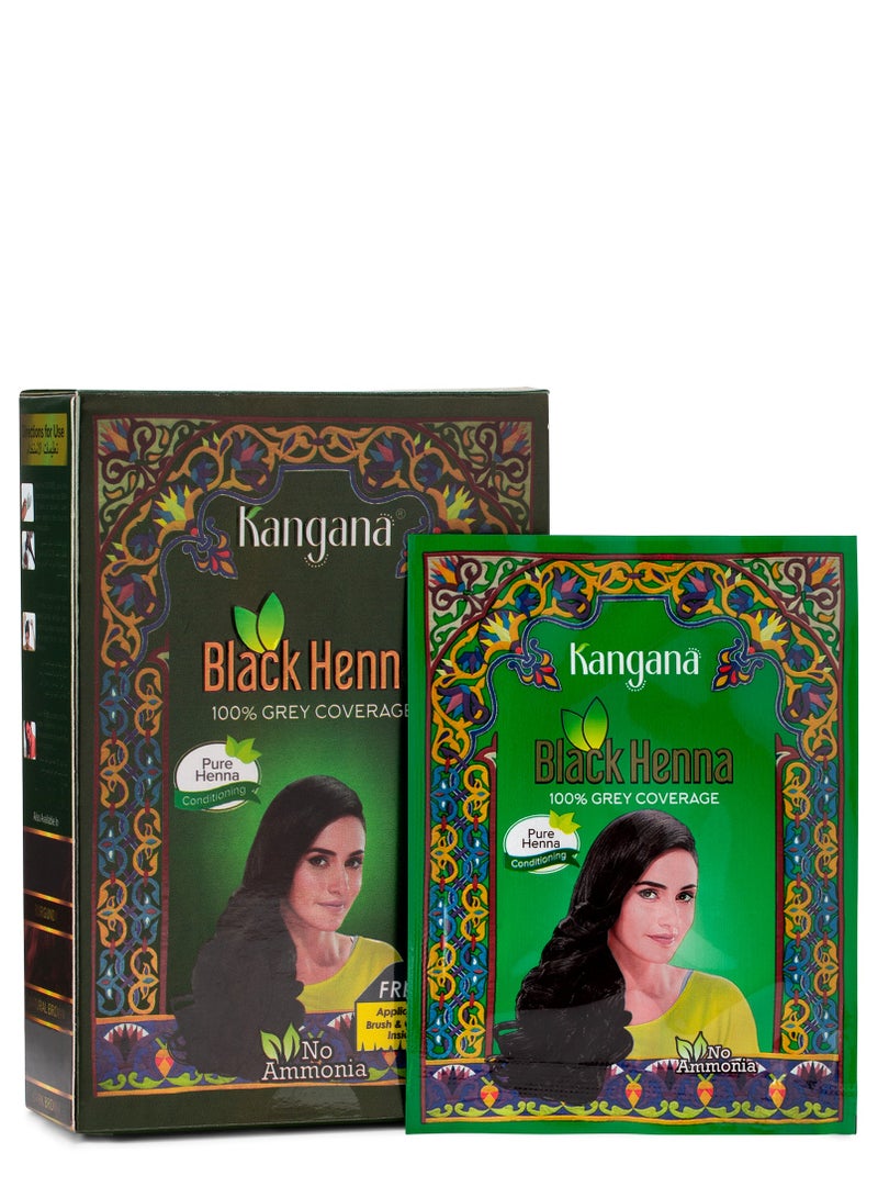 KANGANA Pure & Natural Black Henna Powder (60g) – Hair Color with 100% Grey Coverage – Nourishment And Hydration – No Ammonia Herbal Mehandi Powder  - Image 1