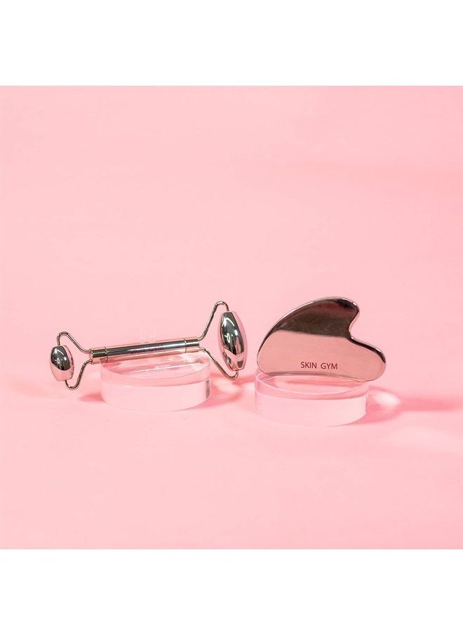 SKIN GYM Skin Gym Silver Facial Roller and Gua Sha Tool Workout Skin Care Set for Wrinkles and Fine Lines - Anti Aging Face Lift Beauty Tool - Improve Skin Appearance and Achieve Radiant Glow  - Image 1
