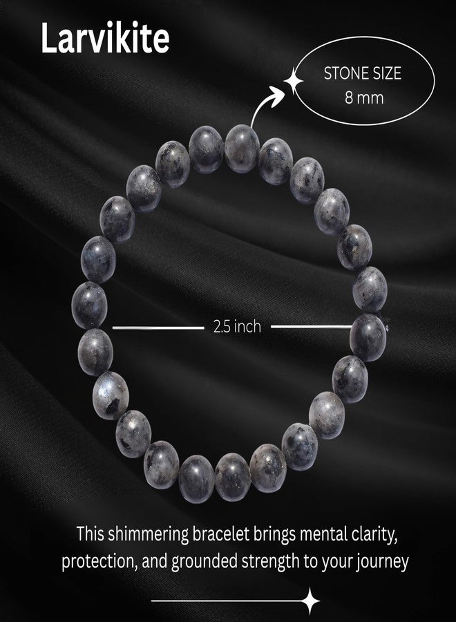 Blue bijoux Larvikite 8 MM Round Reiki Healing Crystal Stretch Bracelet | For Providing Strong Protective Energy | Improving Sleep and Dreams | Men & Women - Image 4