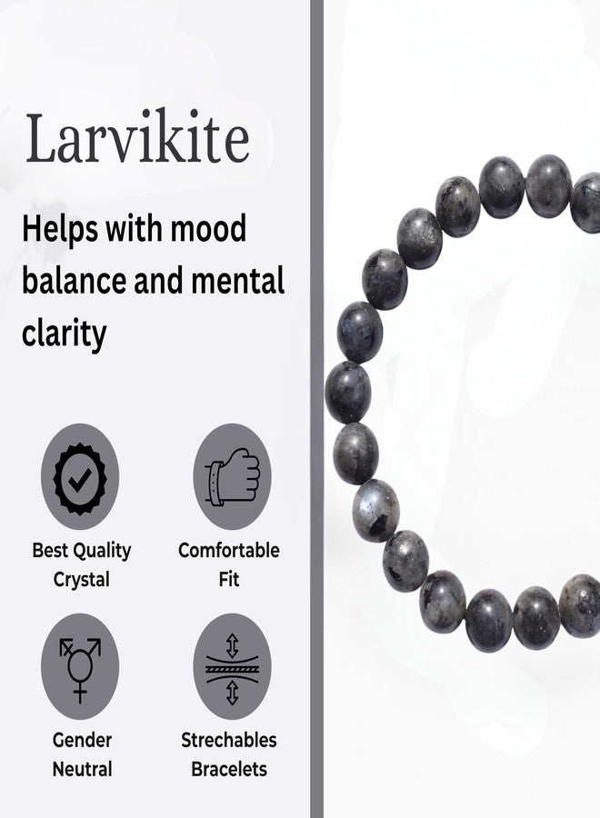 Blue bijoux Larvikite 8 MM Round Reiki Healing Crystal Stretch Bracelet | For Providing Strong Protective Energy | Improving Sleep and Dreams | Men & Women - Image 3