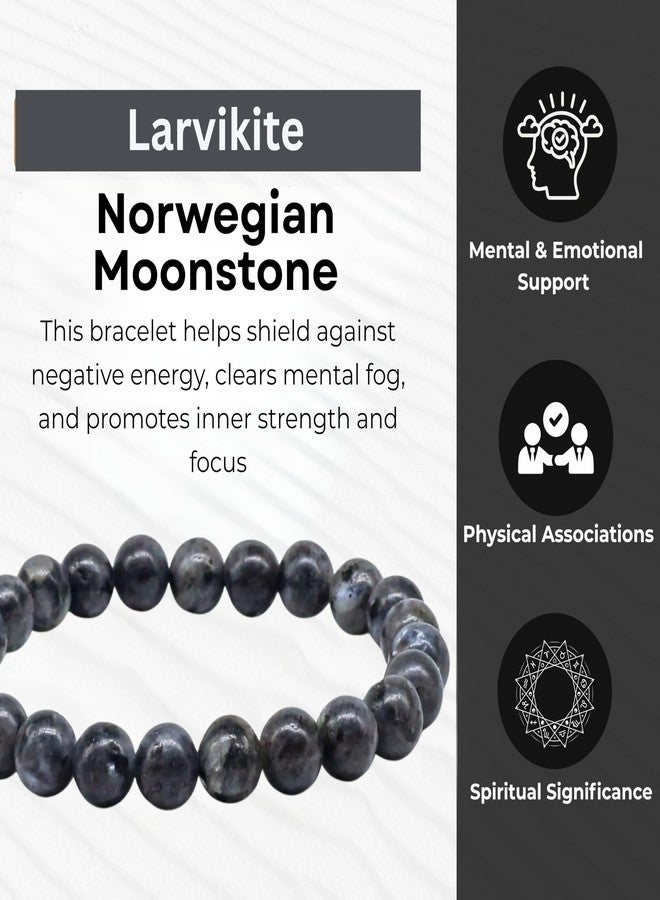 Blue bijoux Larvikite 8 MM Round Reiki Healing Crystal Stretch Bracelet | For Providing Strong Protective Energy | Improving Sleep and Dreams | Men & Women - Image 2