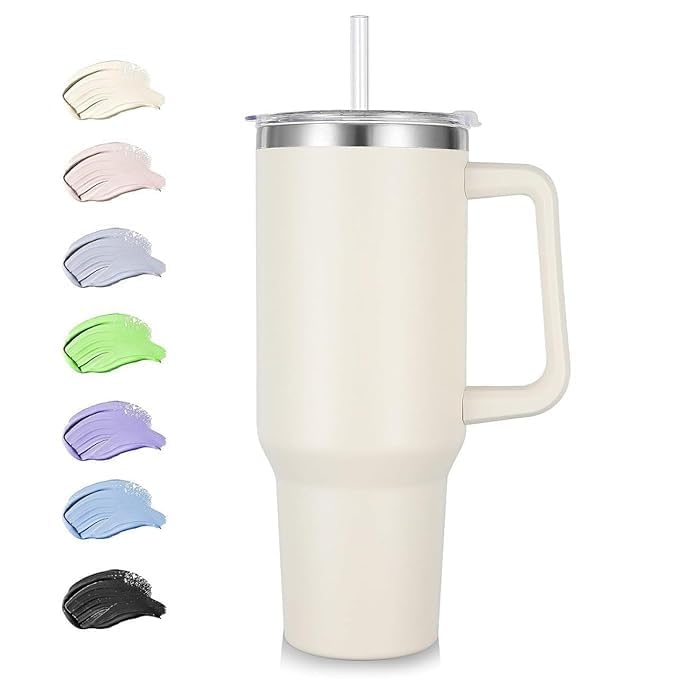 JETVEEK Cups 40 oz Tumbler with Handle and Straw Lid Insulated Stainless Steel Double Wall Spill Proof Water Bottle Travel Mug Cupholder Vacuum Sealed Tumblers with Lid Multicolor - Image 1