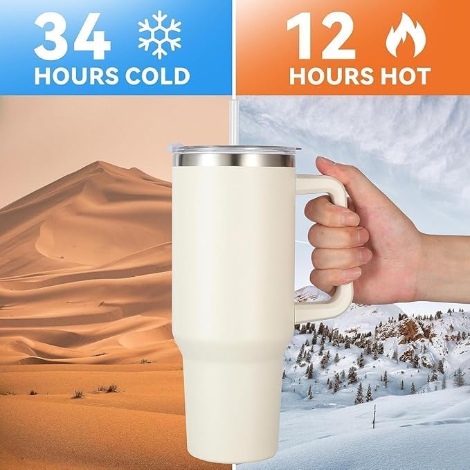 JETVEEK Cups 40 oz Tumbler with Handle and Straw Lid Insulated Stainless Steel Double Wall Spill Proof Water Bottle Travel Mug Cupholder Vacuum Sealed Tumblers with Lid Multicolor - Image 3