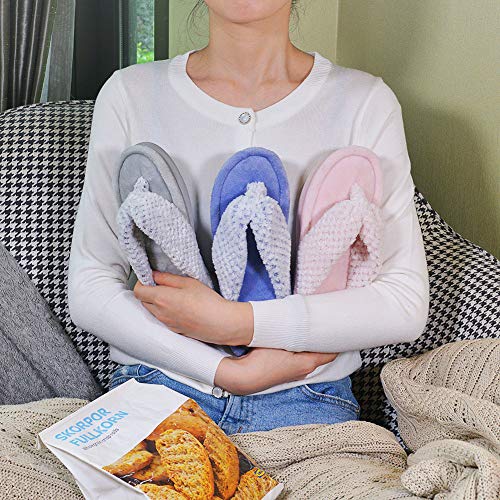 DL Women's Flip Flop Memory Foam Slippers with Cozy Terry Lining Soft Thong Slippers Slip on House Shoes with Indoor Outdoor Arch Support Rubber Sole, Gray, 9-10 - Image 3