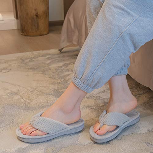 DL Women's Flip Flop Memory Foam Slippers with Cozy Terry Lining Soft Thong Slippers Slip on House Shoes with Indoor Outdoor Arch Support Rubber Sole, Gray, 9-10 - Image 2