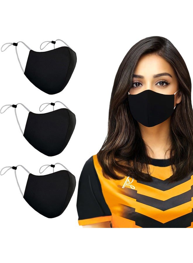 Arcarius Breathable Comfort Cloth Face Masks for Hot Weather, Adjustable, Reusable, Washable, 3pk. Large Black - Image 1