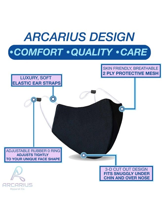 Arcarius Breathable Comfort Cloth Face Masks for Hot Weather, Adjustable, Reusable, Washable, 3pk. Large Black - Image 5