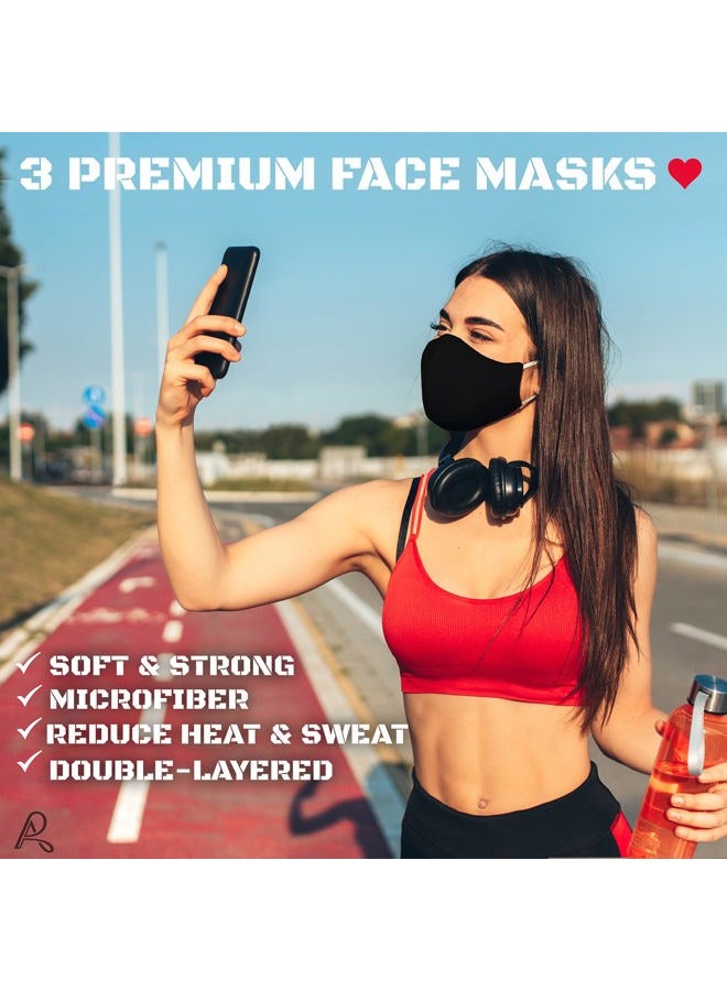 Arcarius Breathable Comfort Cloth Face Masks for Hot Weather, Adjustable, Reusable, Washable, 3pk. Large Black - Image 2