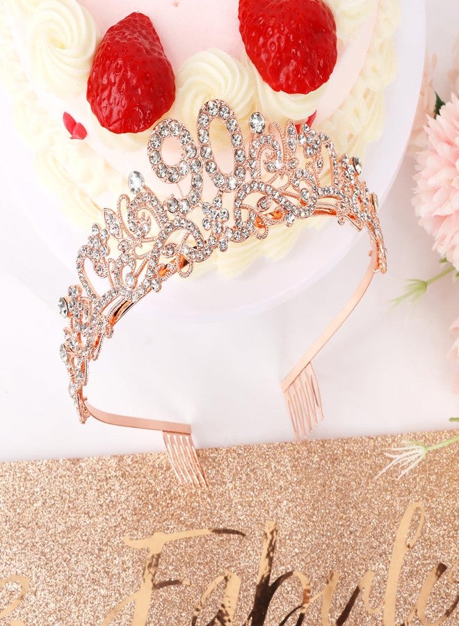 CIEHER 90th Birthday Decorations Set - 90th Birtday Crown and Sash Rose Gold Gifts for Women - Image 3