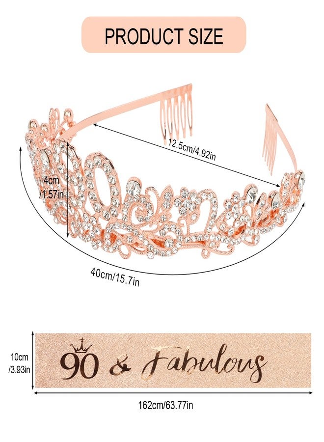 CIEHER 90th Birthday Decorations Set - 90th Birtday Crown and Sash Rose Gold Gifts for Women - Image 4