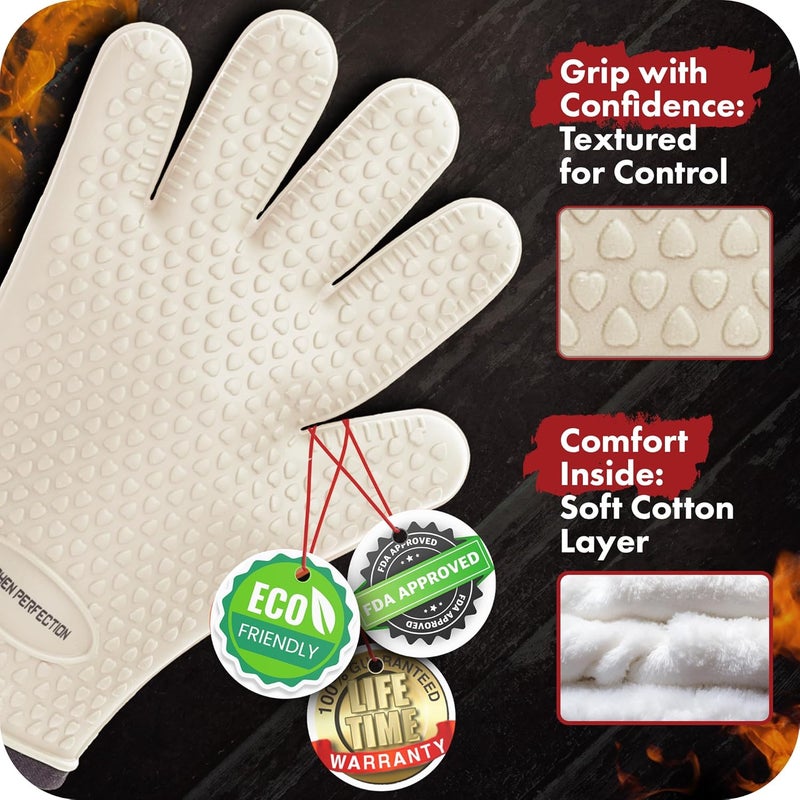 Kitchen perfection S Silicone Smoker Oven Gloves for Women -Extreme Heat Resistant BBQ Gloves -Handle Hot Food Right on Your Grill Fryer |Waterproof Oven Mitts Cooking Gloves |Superior Set+3 Bonuses - Image 2