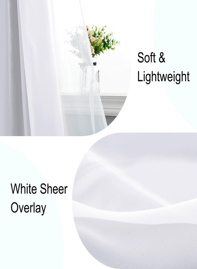 XWZO White Double Layer Curtains, 100% Blackout Curtains with Sheer Overlay for Nursery, Living Room, Children's Room, Grommet Thermal Insulated Privacy Curtains with Tiebacks, 2 Panels, 52x84 - Image 5