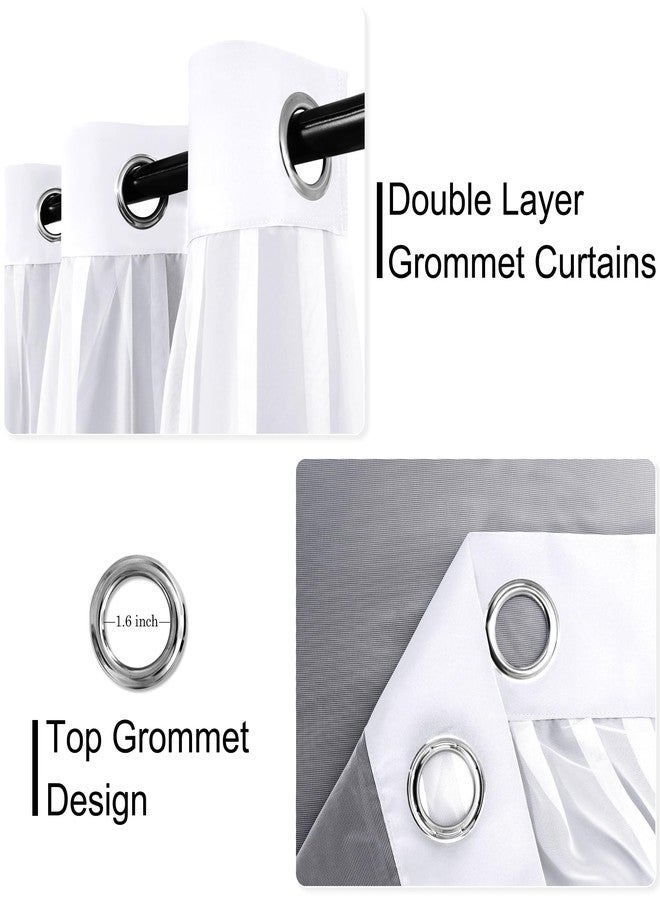 XWZO White Double Layer Curtains, 100% Blackout Curtains with Sheer Overlay for Nursery, Living Room, Children's Room, Grommet Thermal Insulated Privacy Curtains with Tiebacks, 2 Panels, 52x84 - Image 3