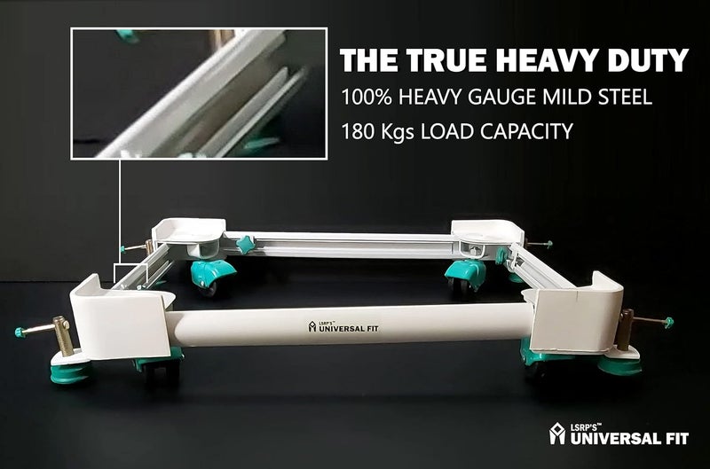 LSRP's Universal Fit Messo Series 180kg Load Capacity 100 Metal Adjustable Fridge Trolley Stand For Double Door Replacement For Whirlpool Godrej Samsung Kelvinator lg double door fridge trolley with wheel White Color  - Image 2