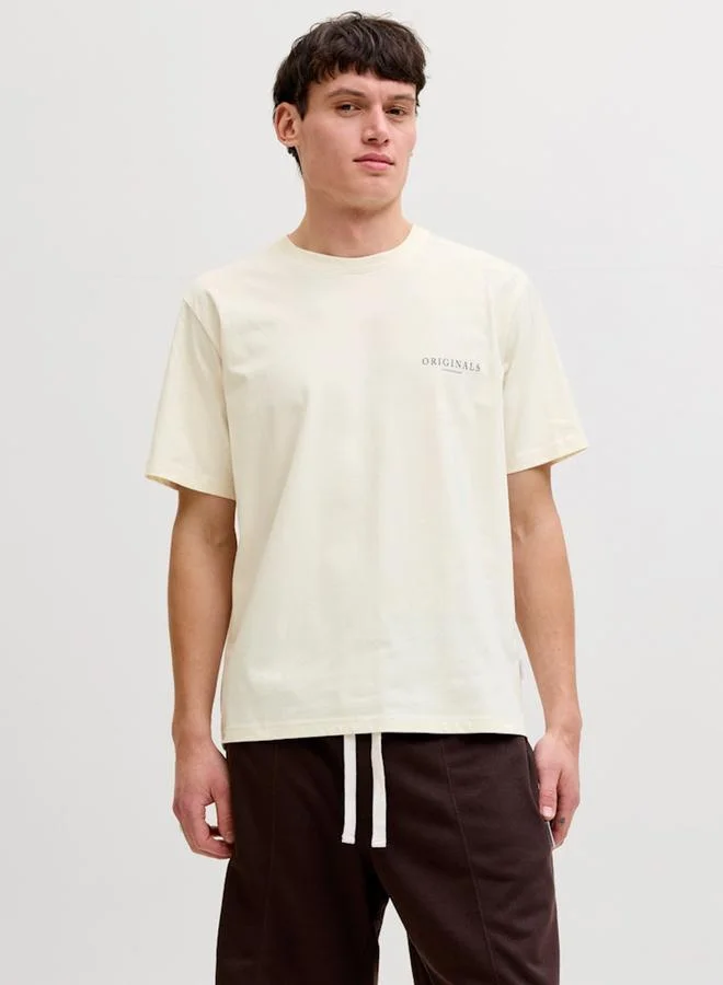 JACK & JONES Men Beige Graphic Cotton Crew Neck T-Shirt