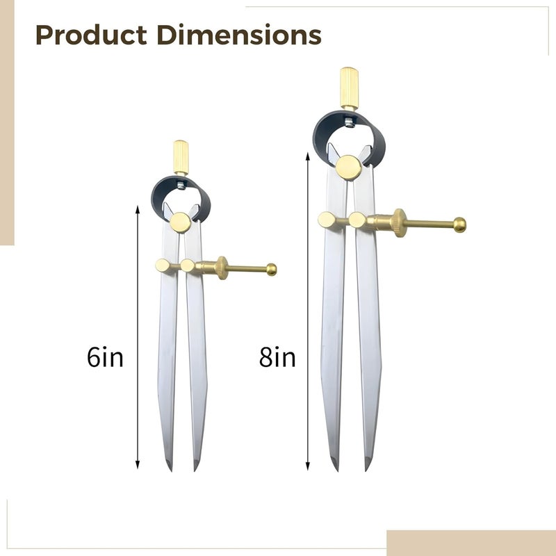 Professional Carbon Steel Wing Divider with Brass Adjustment Fittings, 2-Pack Precision Measuring Tool for Woodwork & Leathercraft - Image 2