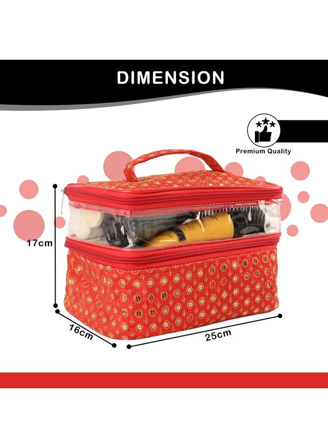 هارتس مجموعة من قطعتين من منظم تخزين السفر | حقيبة مستحضرات التجميل ذات الطبقة المزدوجة بمقبض | طقم مجوهرات النافذة المرئية | حقيبة تخزين أدوات الزينة | حقيبة مكياج للسفر | تيكلي ديزاين | أحمر - Image 3