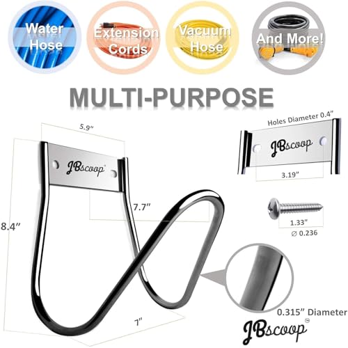 JBscoop Garden Hose Holder Stainless Steel Small Wall Mount Garden Hose Hook, Ideal for Water, Air, Hydraulic Hose, Ropes, Extension Cords Heavy Duty & Rust Proof Large Set of 1 - Image 4