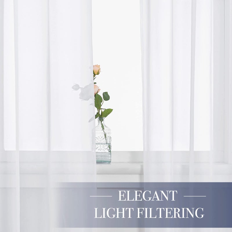 NICETOWN White 60" Width, 45" Length, Small Window Soft Sheer Curtains Rod Pocket Design for Office & Nursery Room, Set of 2 - Image 4