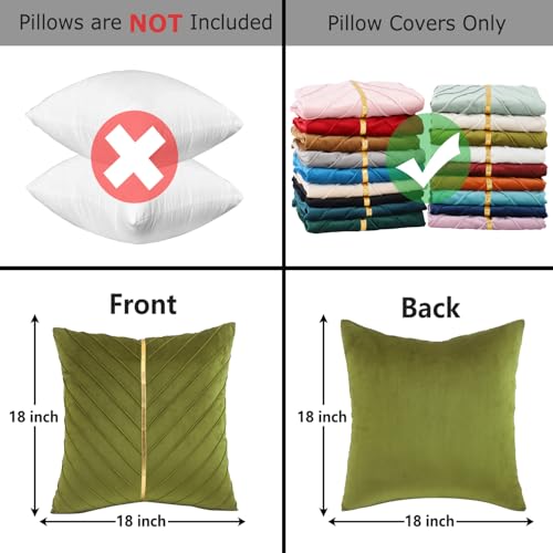 Tosleo Chartreuse Pillow Covers 18 x 18 inch Pack of 2 with Gold Leather Olive Green Soft Velvet Throw Pillow Covers Decorative Couch Pillowcases Luxury Modern Pillow Cover Spring Summer Home Decor - Image 3