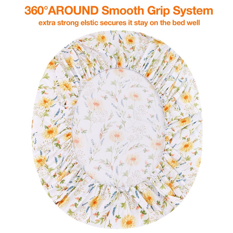 JSD Yellow Floral Printed Sheet Set Twin Size, 3 Piece Soft Botanical Microfiber Bedding Sheets Extra Deep Pocket - Image 4