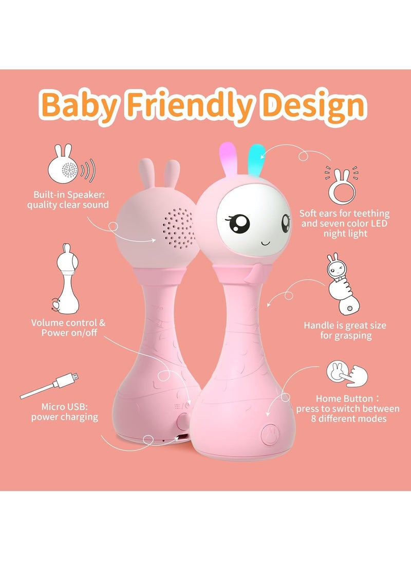 alilo Talking & Singing Yoyo Bunny | Musical Edutainment | Mimics Voices | 90+ Audio Learning | Silicon Teether | Shake & Tell | Rattle, Music & Glowing Lights | USB Recharge | Safe & Durable | Pink - Image 2