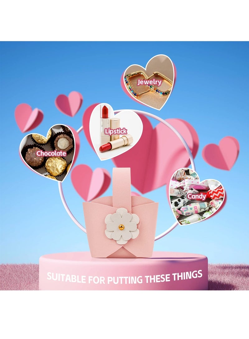 10 Pack Pink Flower Gift Boxes Cute Reusable Candy Bags for Birthday Wedding Party Favors Small Handbags with Handle Ideal for Mothers Day and Anniversaries - Image 3
