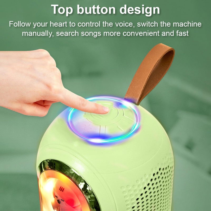 Portable Karaoke Machine With 2 Microphones Green Mini ABS Speaker For Outdoor Indoor Family Home Party - Image 5