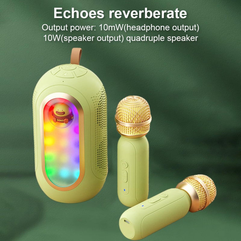 Portable Karaoke Machine With 2 Microphones Green Mini ABS Speaker For Outdoor Indoor Family Home Party - Image 4