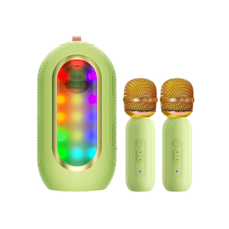 Portable Karaoke Machine With 2 Microphones Green Mini ABS Speaker For Outdoor Indoor Family Home Party - Image 2